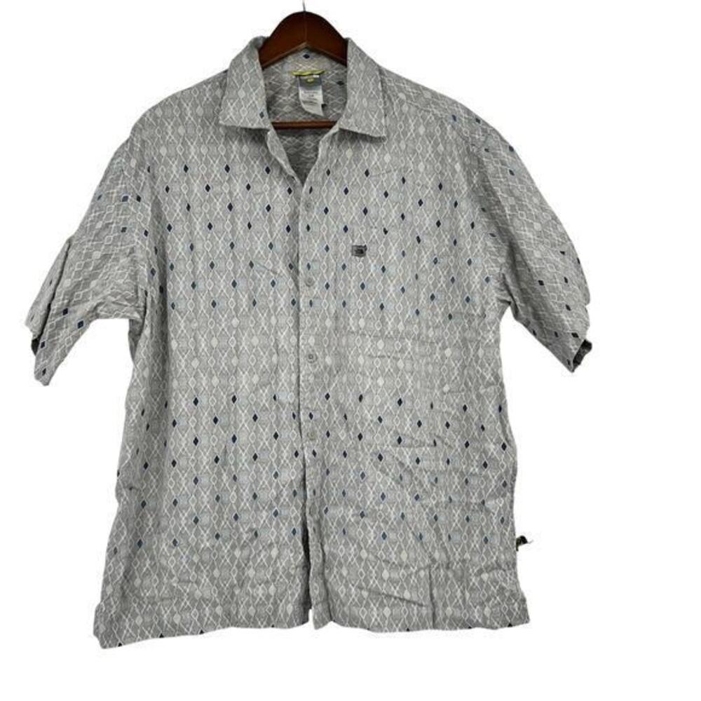 The North Face Patterned Short Sleeve Button Down Shirt Gray Blue men Size Large